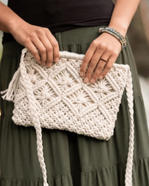 Arshlaza Macrame Stella White Cotton Bag