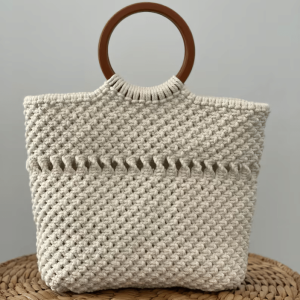 Arshlaza Macrame Stella White Cotton Beach Bag