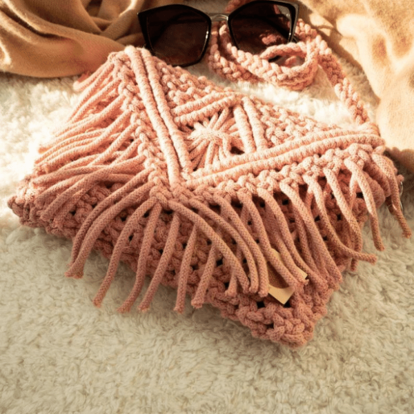 Arshlaza Macrame Small Elegant Boho Crossbody Bag (Pink)