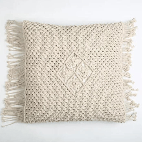 Arshlaza Macrame Diamond macrame fringed cushion Cover