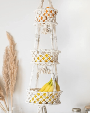 Arshlaza Macrame Hanging Fruit Basket for Kitchen