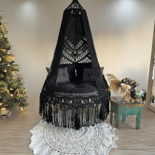 The Royal Black Macrame Swing Chair